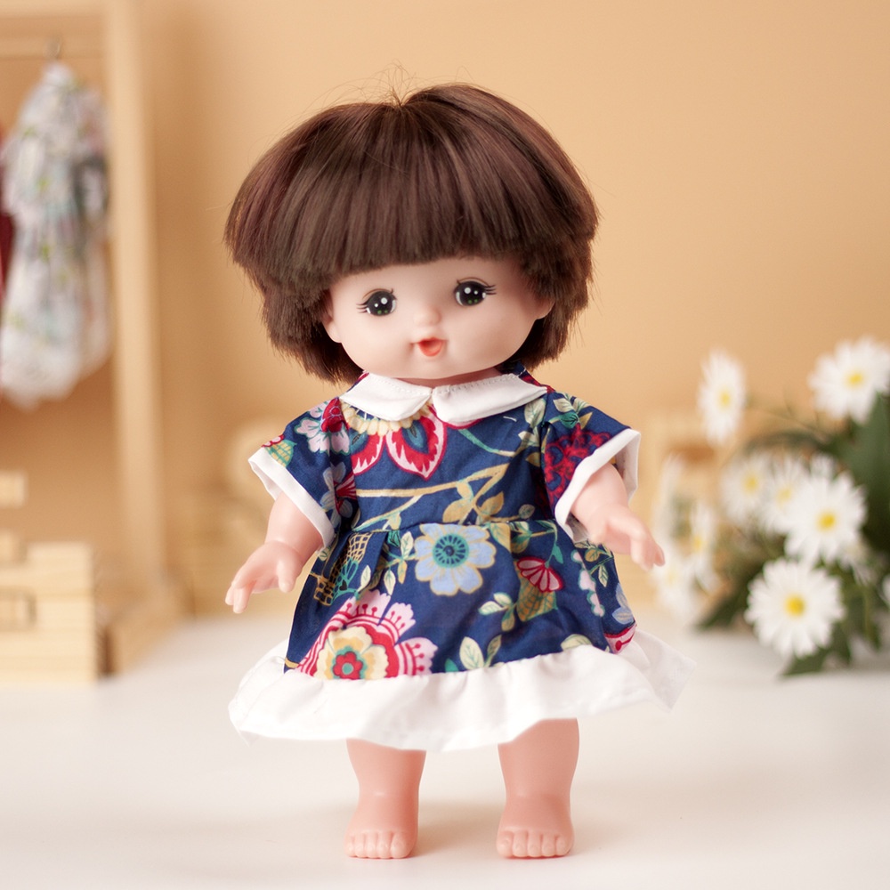⚡⚡ Đầm Búp Bê Họa Tiết Hoa Lá Sen Màu Xanh Dương Xinh Xắn 0617