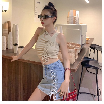 DUNEA Áo Tank Top Không Tay Cổ Dây Rút Thiết Kế Độc Đáo Thời Trang Cho Nữ