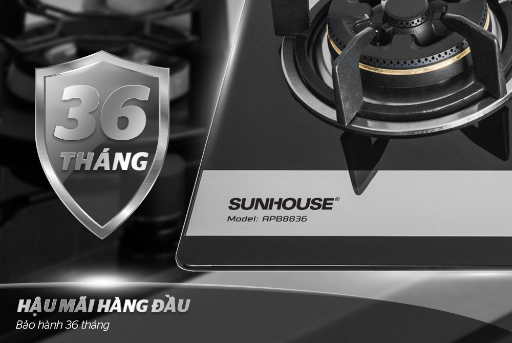 Bếp Gas Âm Kính Sunhouse SHB8836 mới Chính Hãng 100% +Tặng Van Dây gas-Đánh lửa IC-Bảo Hành 24 tháng