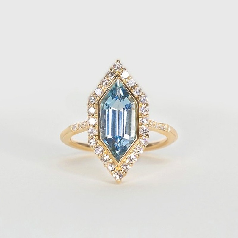 (Hàng Có Sẵn) Nhẫn Mạ Vàng 18k Đính Đá Topaz Xanh Biển