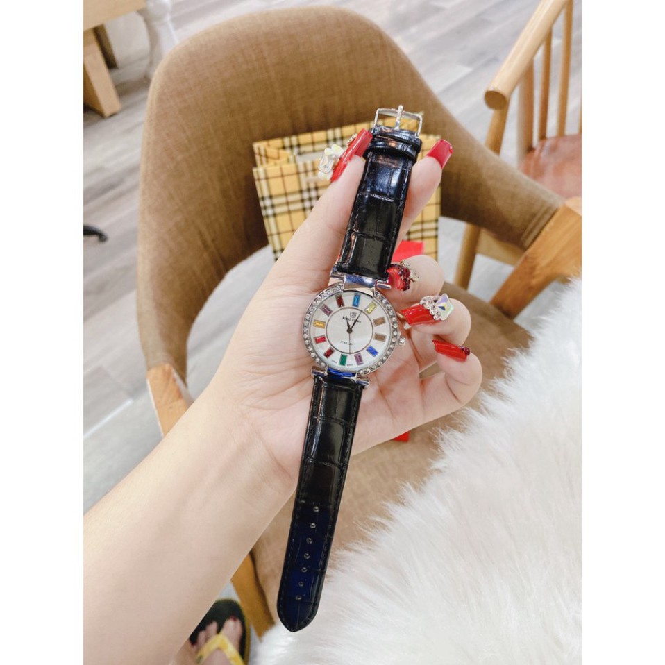 Đồng hồ nữ ROYAL CROW dây da mặt đính 7 màu thời thượng sang chảnh, chống nước, bảo hành 1 năm | BigBuy360 - bigbuy360.vn