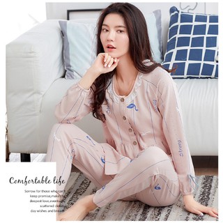 {ẢNH THẬT] ĐỒ BỘ PIJAMA NỮ DÀI TAY style Hàn Quốc mặc nhà - Shop Thủy Bông