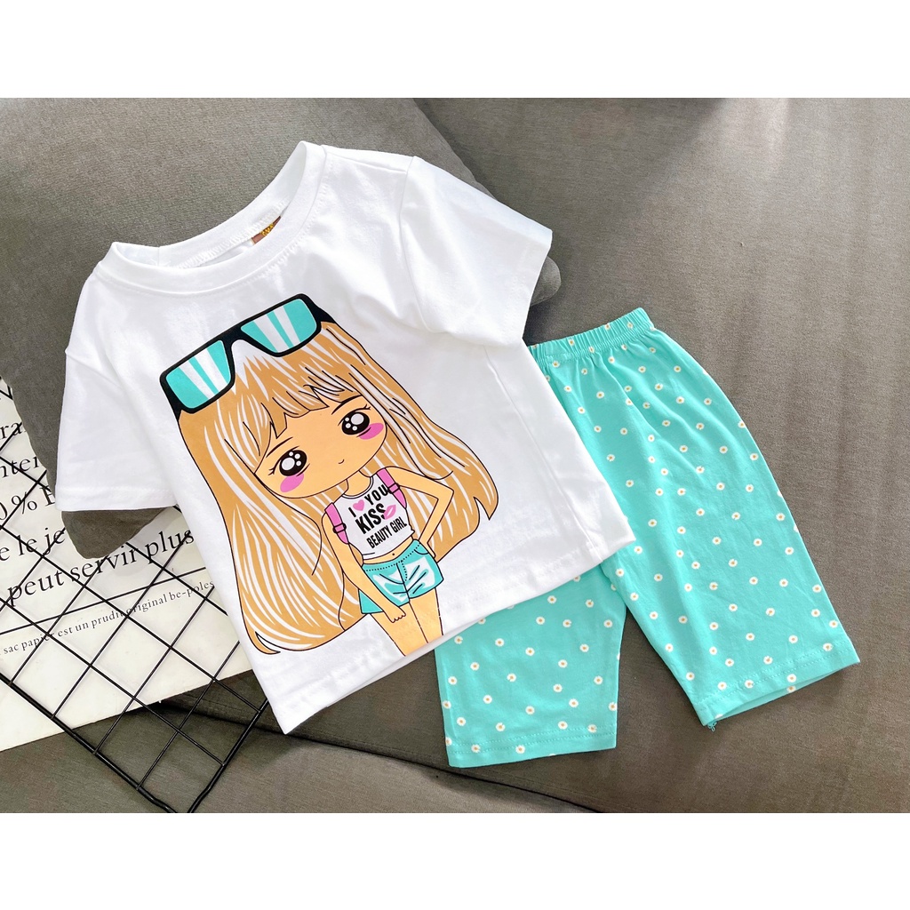 [09-22kg] Bộ lửng cotton 4c chính phẩm mịn mát cho bé Gái thấm hút mồ hôi, cho bé thoải mái vận động