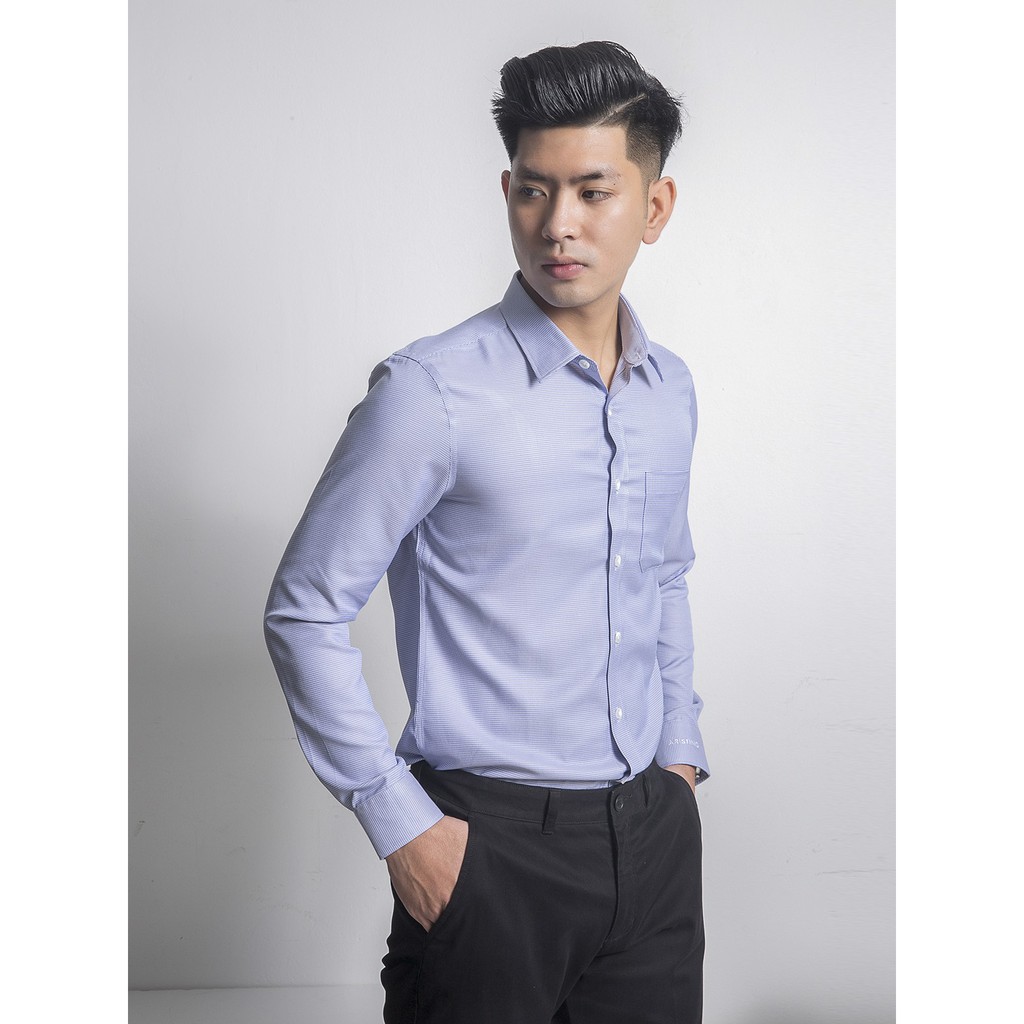 Áo Sơ Mi Nam Tay Dài Aristino ALS31107 Màu Xanh Móc Tam Giác Kiểu Dáng Slim Fit Chất Liệu Sợi Sồi