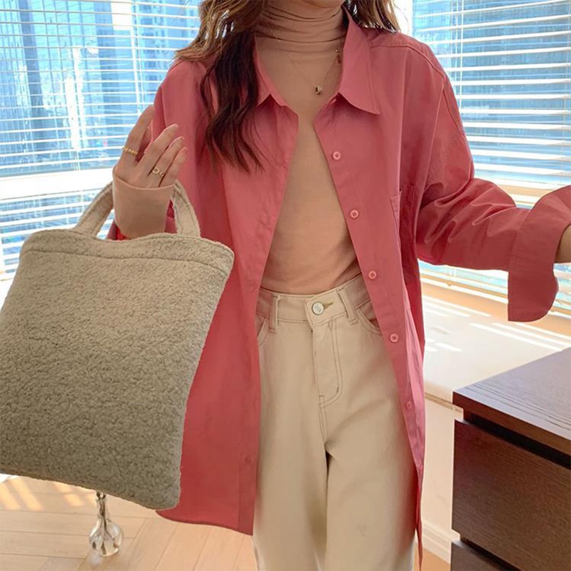 Áo sơ mi IELGY dài trung bình dáng rộng có túi phong cách Hàn Quốc thời trang cho nữ