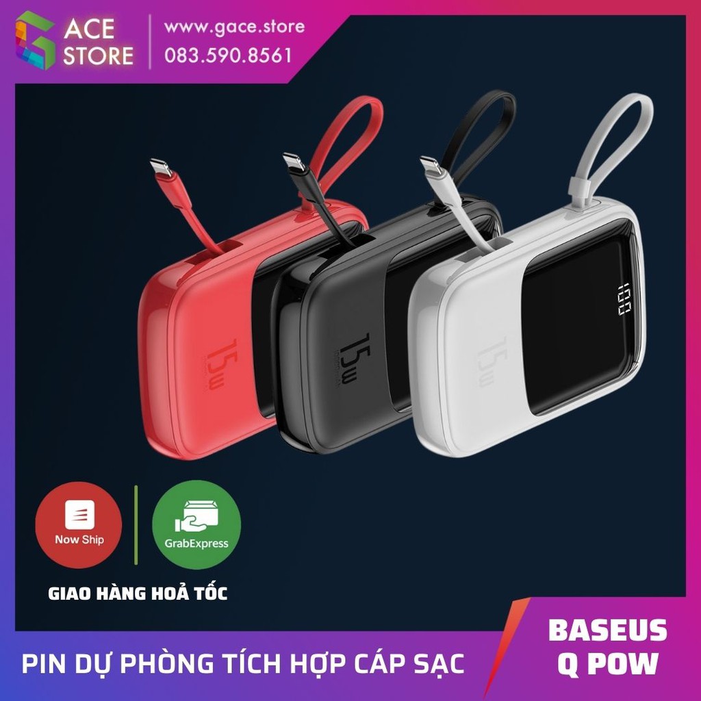 Pin dự phòng tích hợp cáp sạc Baseus Q Pow Digital Display 10,000mAh (3A/ 15W, Fast Charge Power Bank With Cable )