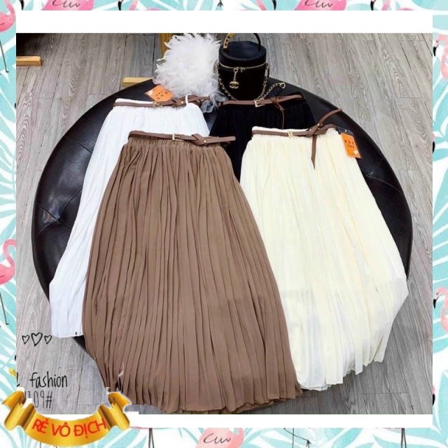 Chân váy xếp ly kèm đai - HÀNG QUẢNG CHÂU ảnh thật + video | BigBuy360 - bigbuy360.vn