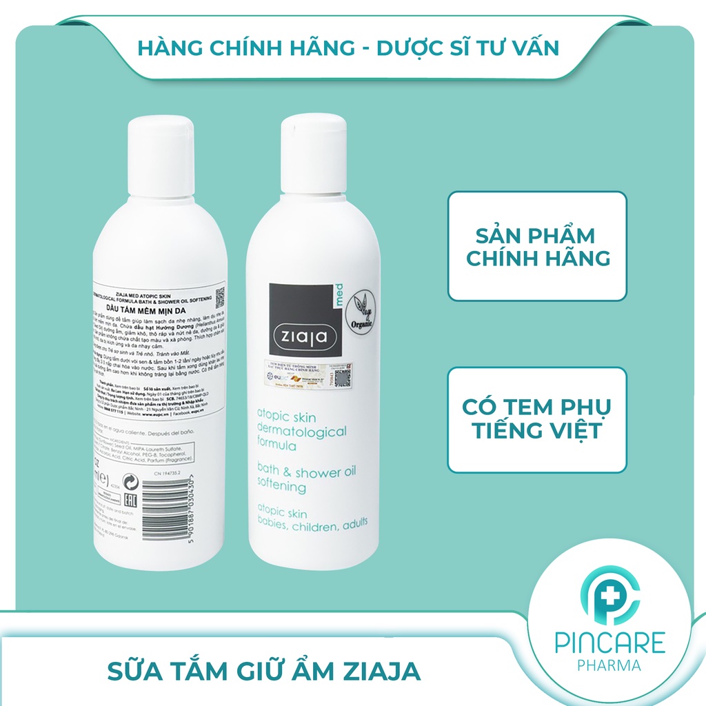 Sữa tắm dưỡng ẩm Ziaja Med Atopic Skin Dermatological Formula 270ml - Hàng chính hãng - Nhà thuốc PinCare
