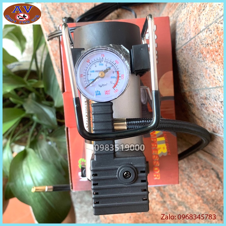 Máy Bơm Lốp, Bơm Hơi Điện ô tô Xe Máy Mini 12V - 120W tặng kèm kẹp bình ắc quy tẩu thuốc