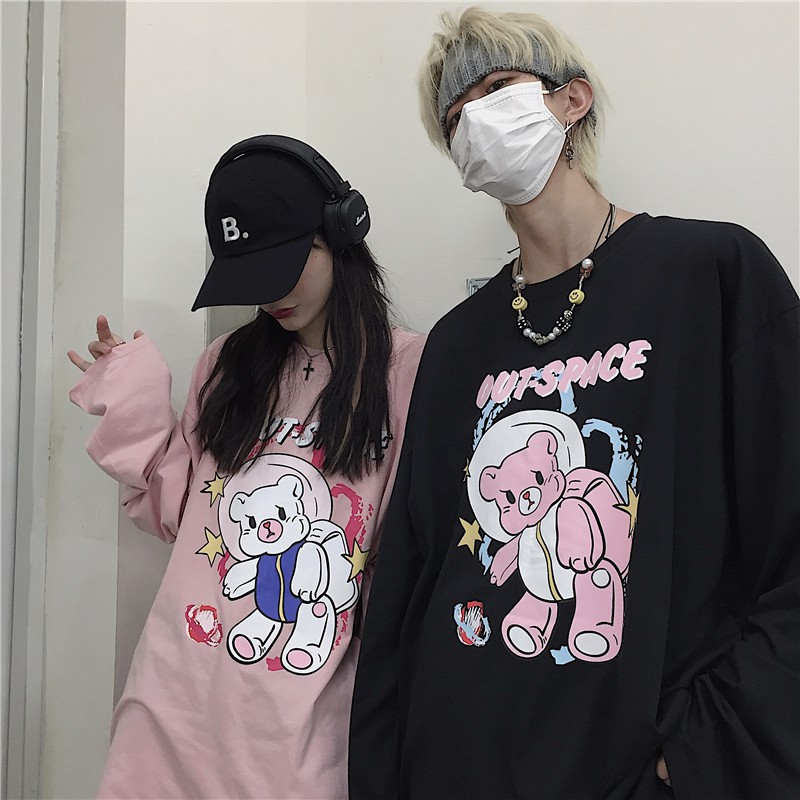 Áo Thun Tay Dài Unisex GẤU OUT SPACE Thu Đông Ulzzang