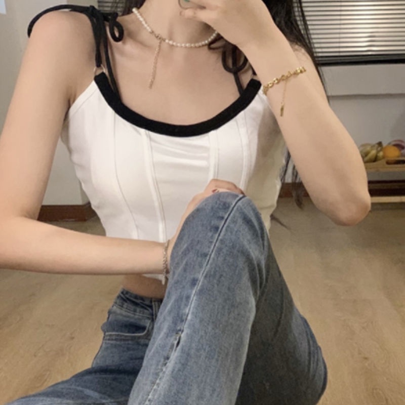 Áo Hai Dây Đính Nơ Đơn Giản Thời Trang Mùa Hè Cho Nữ