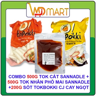 Bánh gạo hàn quốc cắt khúc Sanadle 500g + bánh gạo phô mai Sanadle 500g + 200g sốt tokbokki