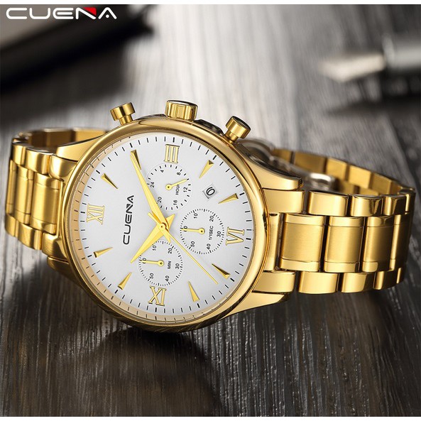 Đồng hồ nam dây thép đặc 6 kim Cuena 6802