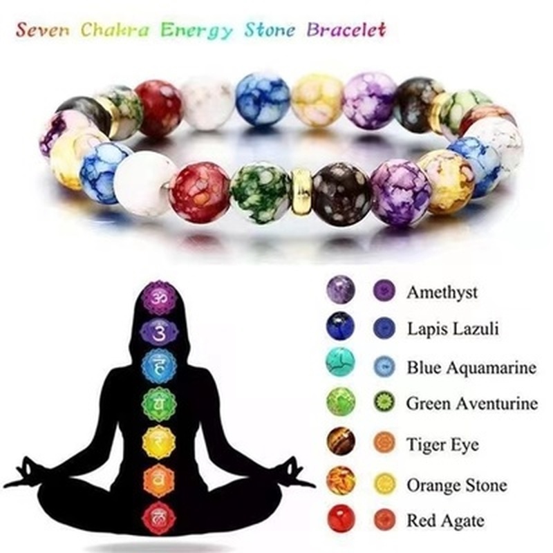 Vòng Tay Chuỗi Hạt Đá Núi Lửa Chakras Reiki Cân Bằng Năng Lượng