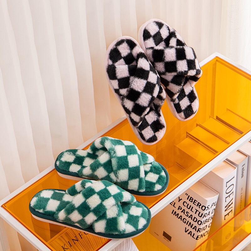 Dép bông RENBEN thiết kế quai chéo đi trong nhà phong cách Âu mỹ cho nữ