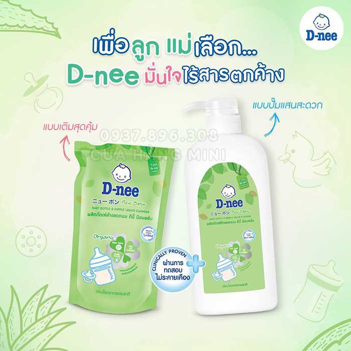 Combo 3 túi nước rửa bình và rau củ Dnee Thái Lan 600ml