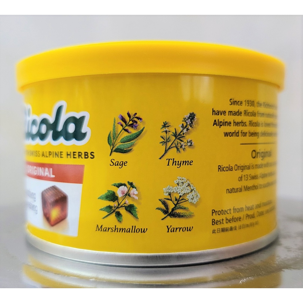[Hộp tròn 100g (VÀNG ĐẬM) – ORIGINAL] KẸO THẢO MỘC [Swiss] RICOLA Original Herb Candy (halal)