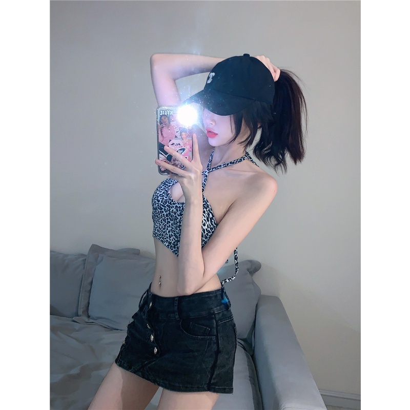 Áo Hai Dây Dáng Ôm In Họa Tiết Da Báo Phong Cách Hàn Quốc Thời Trang Quyến Rũ Cho Nữ