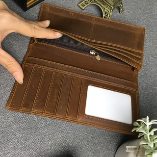 VÍ CẦM TAY DA BÒ GẤP GỌN