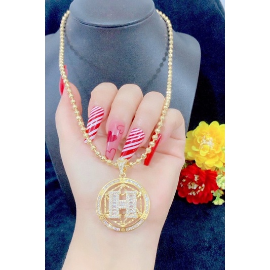 Dây chuyền bi mặt chữ H chạm xoàn dát vàng 18 cao cấp mẫu mới về