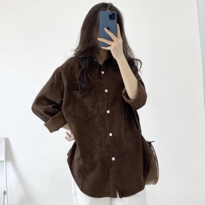 Áo sơ mi cotton dày đẹp form rộng Sojang Áo sơ mi Freesize cho nữ Ulzzang 21219