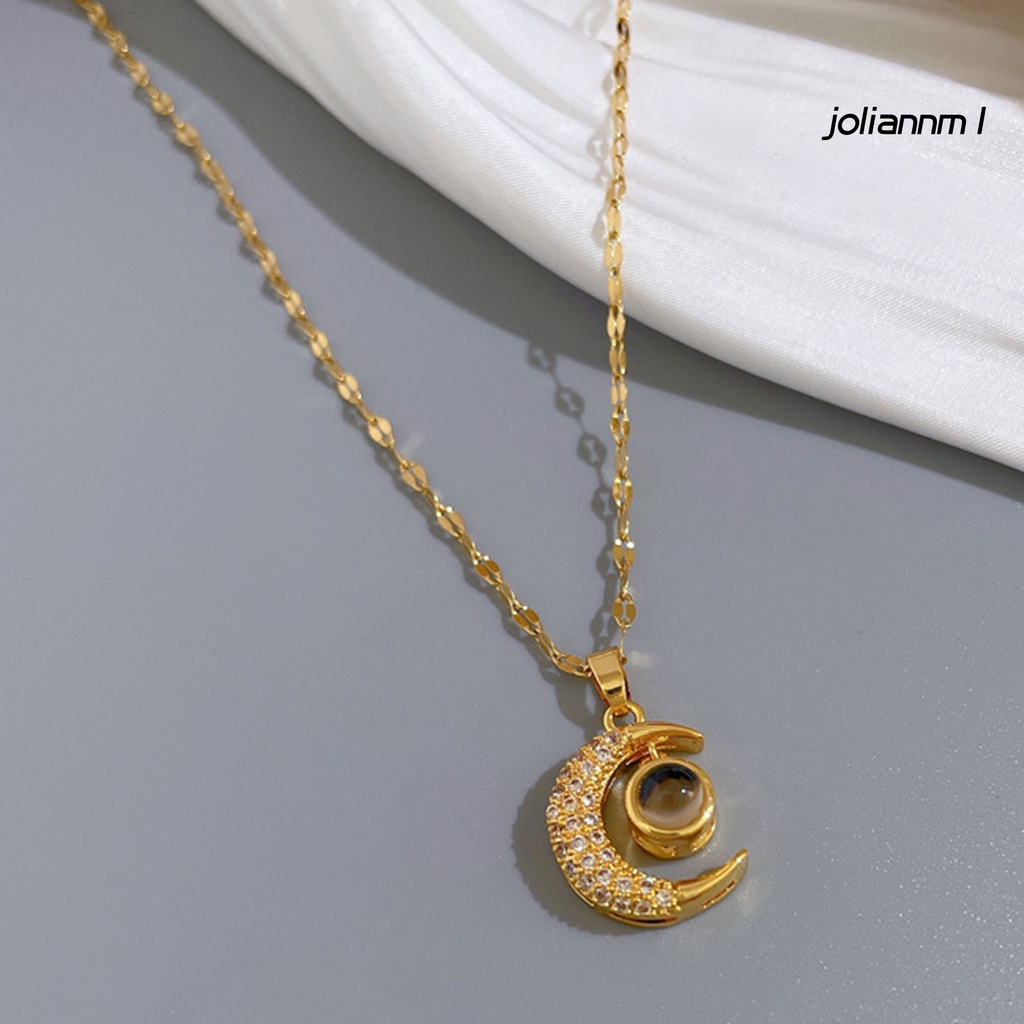 Vòng cổ Mặt Hình Mặt Trăng Bằng Thép Titan Đính Đá Tinh Tế Sáng Bóng Mặc Hàng Ngày