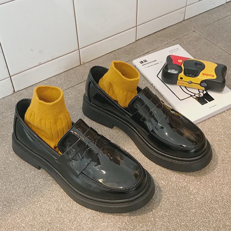 Giày IELGY chất liệu da nhám/ bóng đế bằng phong cách Anh Quốc cho nữ