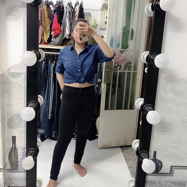 Quần jean đen trơn lưng cao