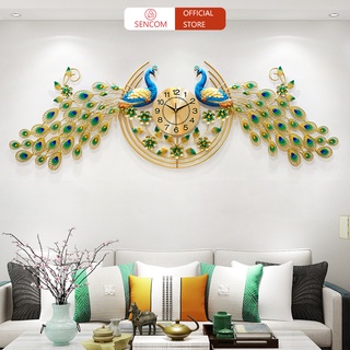 Đồng hồ treo tường chim công đôi phòng khách SENCOM, đồng hồ trang trí decor đối xứng cỡ lớn - 2888
