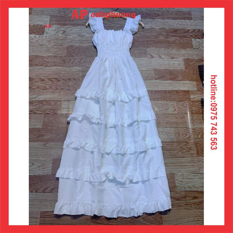 Đầm Trắng Công Chúa Nhiều Tầng Dự Tiệc Dáng Xòe👗Váy Maxi thiết kế trễ vai or cổ vuông; mặc 2kiểu Vintage Tiểu Thư | WebRaoVat - webraovat.net.vn