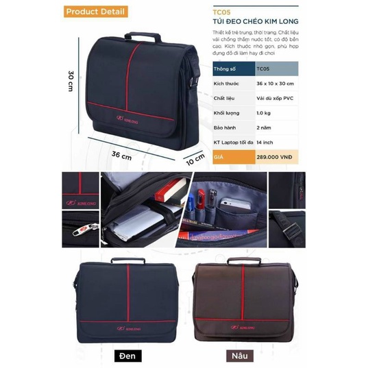 TÚI ĐỰNG LAPTOP 14 INCH KIM LONG TCO5