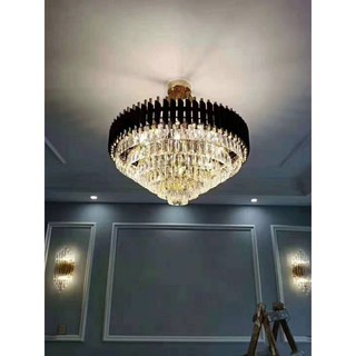 Đèn thả pha lê cao cấp, viền đen trang trí phòng khách phong cách Châu Âu HL1001