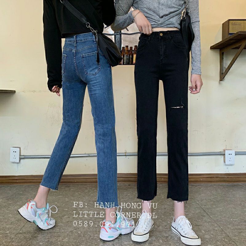 Baggy đen ráchQuần slim baggy jean đen rách bên lưng cao kèm ảnh thật hàng có sẵn