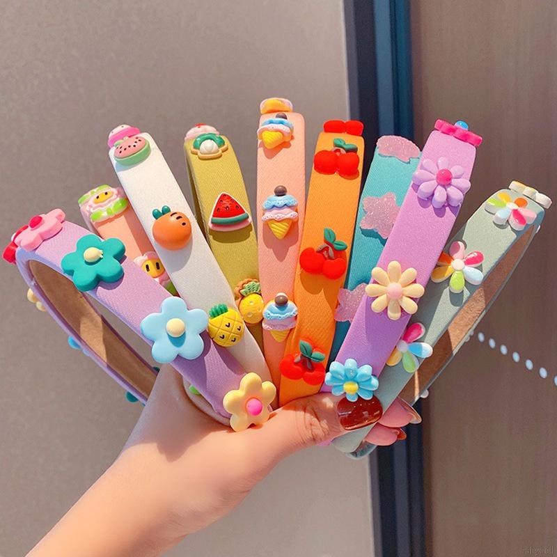 Cài tóc xốp mềm bản rộng màu trơn đính hoa dễ thương dành cho bé gái rửa mặt trang điểm