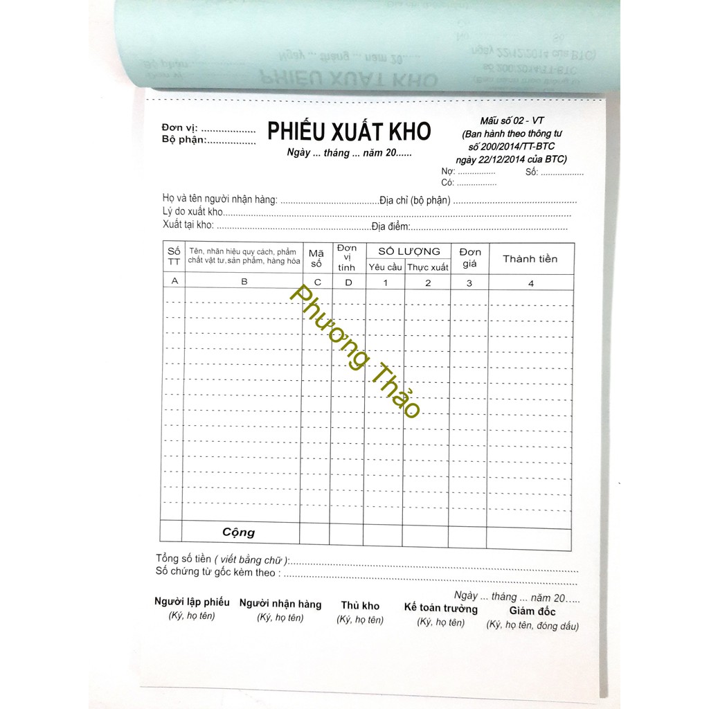 Phiếu xuất kho/ Phiếu nhập kho - Giấy carbon  ( A4/ A5 -1 liên, 2 liên, 3 liên ).