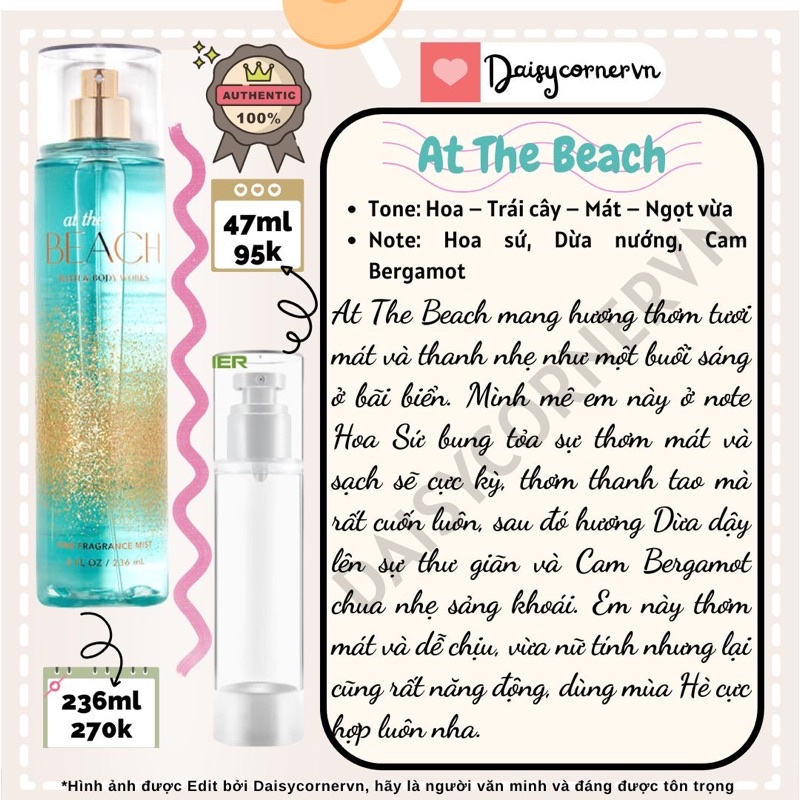 At The Beach - Xịt thơm toàn thân Body Mist Bath and Body Works