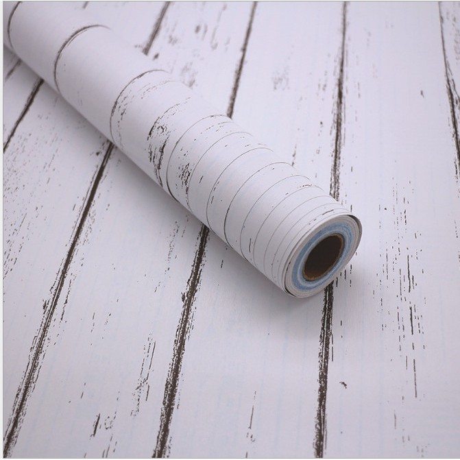 Decal giấy dán tường giả ván trắng khổ 45cm keo sẵn