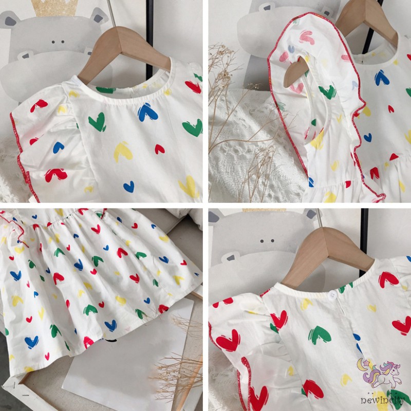 Đầm In Hình Trái Tim Phong Cách Hàn Quốc Thời Trang Cho Bé Gái