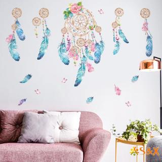 Sticker dán tường hình vòng bắt giấc mơ và lông vũ dùng trang trí nhà