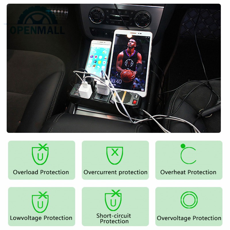 Máy biến tần 200W 12V 220V DC AC 4USB 3.1A chất lượng cao cho xe hơi