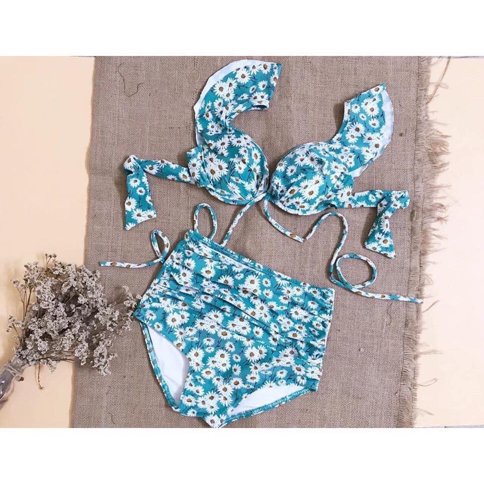 Bikini cánh tiên xanh hoa trắng mặc đi biển đi bơi đẹp ( Hàng loại 1)