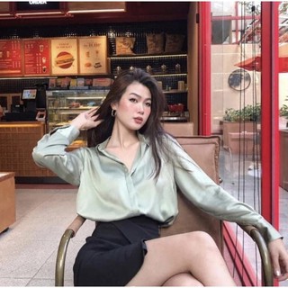 Áo sơ mi lụa dài tay cổ bẻ - áo sơ mi nữ dài tay, sơ mi công sở