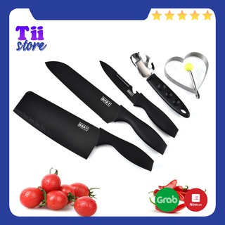 Bộ dao 5 món làm bếp đa năng thép hợp kim không gỉ cao cấp tiện dụng - màu đen
