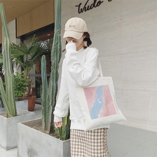 Túi tote vải canvas IBAG nữ phong cách ulzzang dáng unisex in hình mặt trăng nhỏ N003