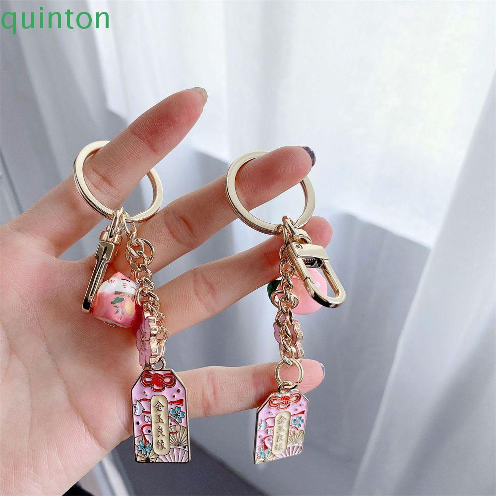 QUINTON Cute Sakura Amulet Keyring Jewelry Mobile Phone Strap Lucky Cat Keychain Birthday Gift Friend Backpack Keyring Cartoon Gifts Maneki Neko Pendant Phone Charm