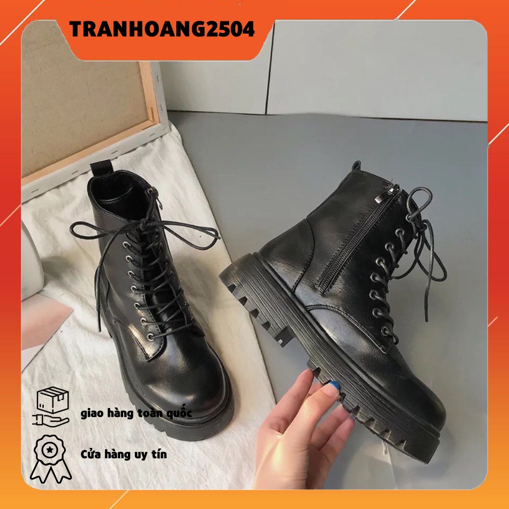 Bốt CỔ CAO ĐẾ RĂNG CƯA 5CM (ĐEN-BE) có khoá kéo basic hot hit 2020