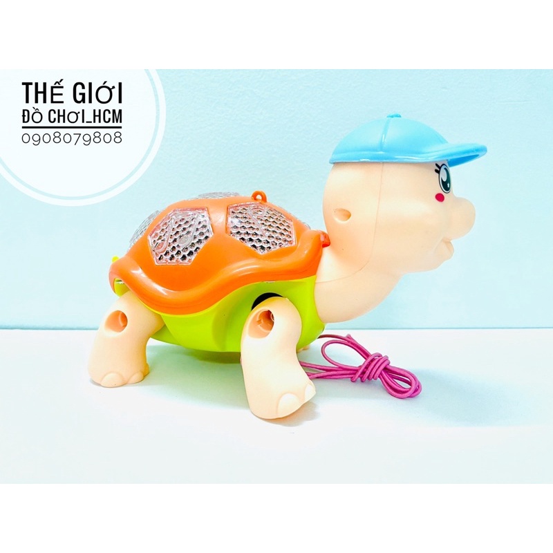 [HOT- CHẠY BẰNG PIN] Đồ chơi rùa chạy có đèn và nhạc loại lớn và có dây cho bé dắt đi dạo quanh nhà rất đáng yêu