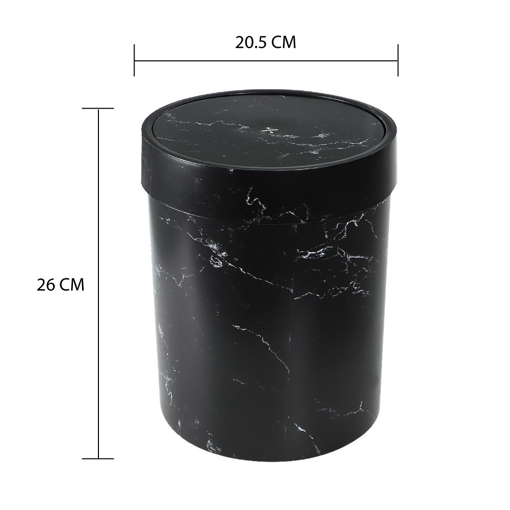 HomeBase ACCO Thùng rác nhựa nắp xoay 7L W20.5xH26xD20.5 Màu đá cẩm thạch đen