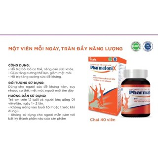 MỚI CHAI 40 VIÊN PHARMATONIX PHARMATON HỖ TRỢ SỨC KHỎE