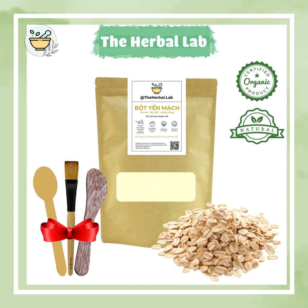 [THE HERBAL LAB] Bột Yến mạch nguyên chất HANDMADE + tặng bộ dụng cụ đắp mặt